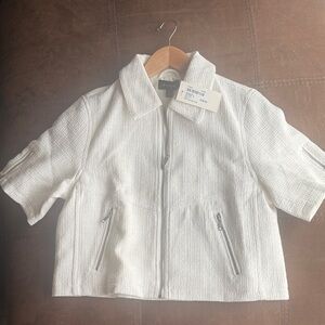 Eileen Fisher Cream Textured Short-Sleeve Zip Jacket